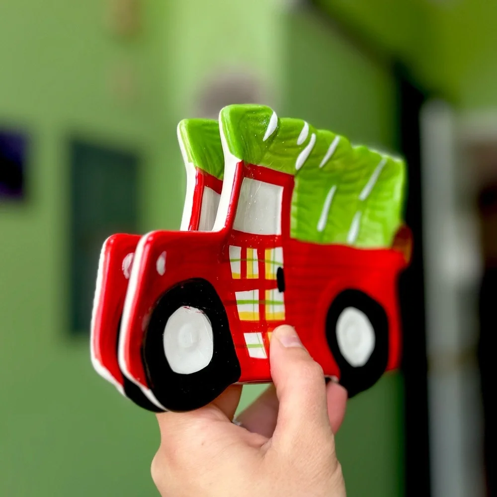 Ceramic Red & Green Christmas Truck Kitchen Spoon Rest Set of 2